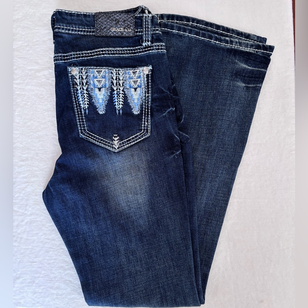 Women’s Grace in LA Bootcut Jeans with Embroidery on Side/Back Pockets 32x34